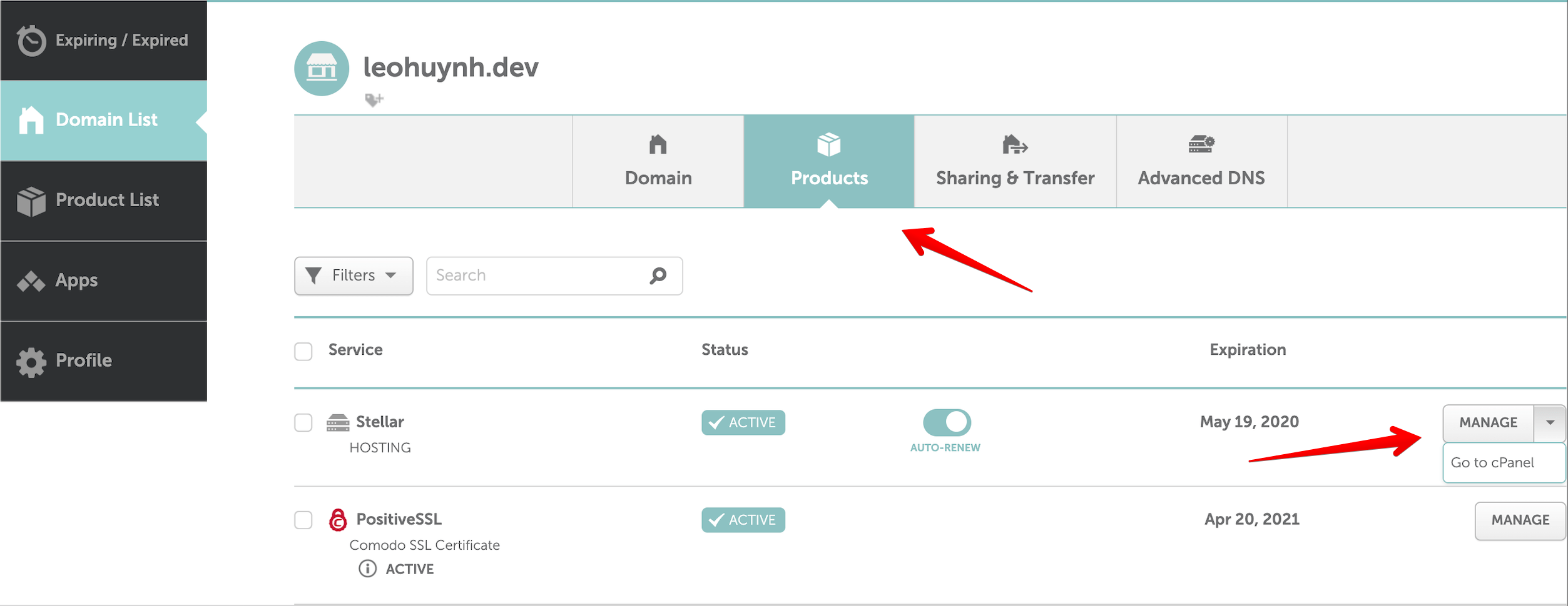 前往 cPanel